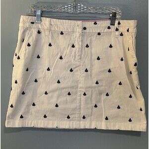 British Khaki Women's Skirt White with Blue Sailboats Mini Size 14 Beach Summer